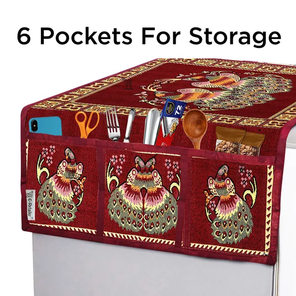 Red_Polyester_Fabric_Fridge_Top_Cover_For_Home