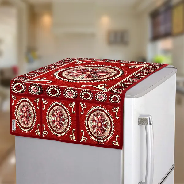 Red_Polyester_Fabric_Fridge_Top_Cover_For_Home