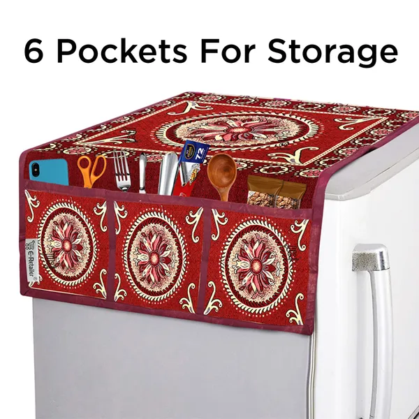 Red_Polyester_Fabric_Fridge_Top_Cover_For_Home