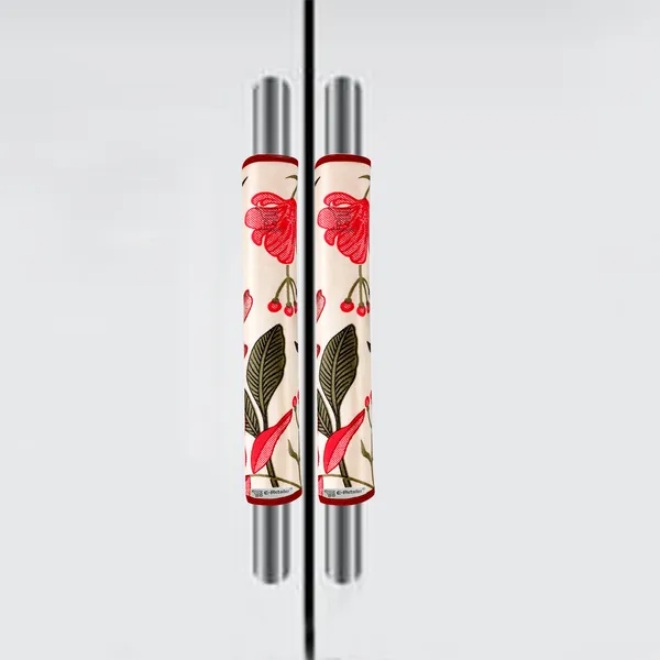 Red_Polyester_Fabric_Refrigerator_Handle_Cover_For_Home