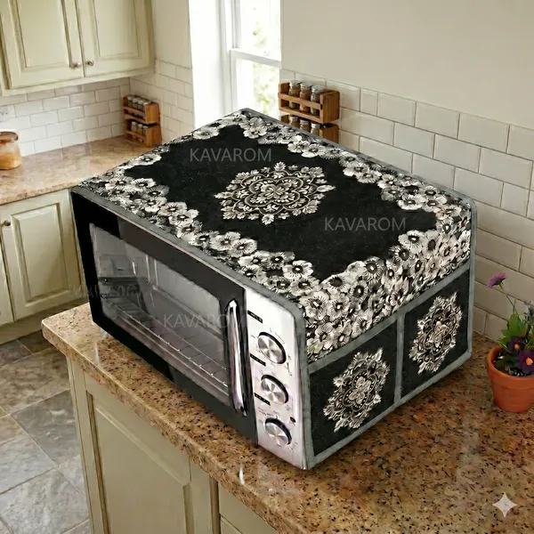 Black_Polyester_Fabric_Microwave_Oven_Top_Cover_For_Home