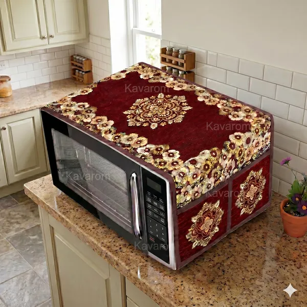 Maroon_Polyester_Fabric_Microwave_Oven_Top_Cover_For_Home