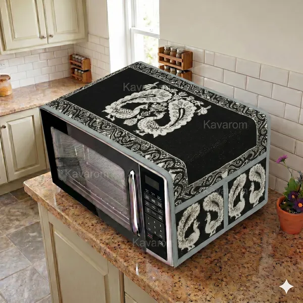 Black_Polyester_Fabric_Microwave_Oven_Top_Cover_For_Home