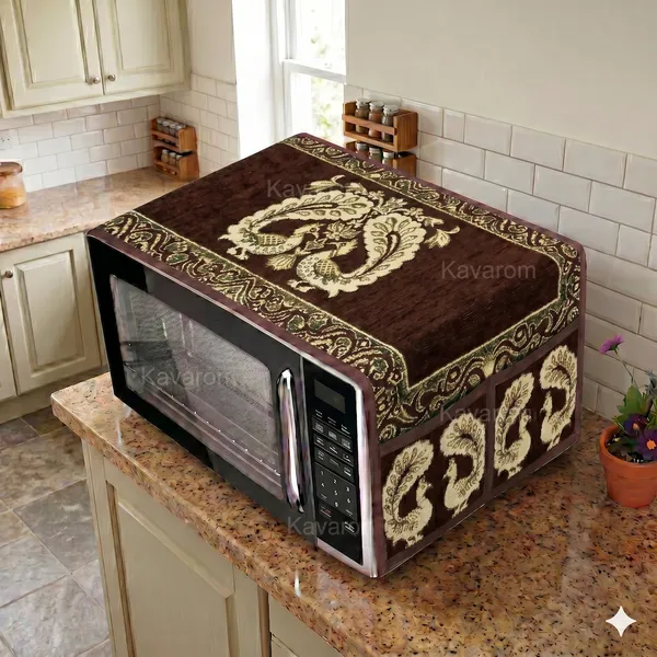 Brown_Polyester_Fabric_Microwave_Oven_Top_Cover_For_Home