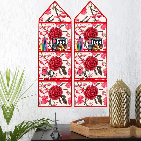 Red_Polyester_Fabric_Refrigerator_Cover_&_Storage_Organizer_For_Home