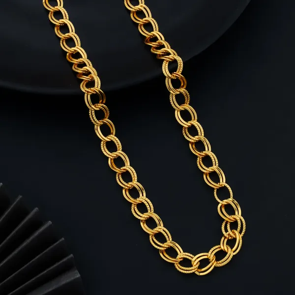 Golden_Luxury_Tone_Chain_Necklace_With_Textu_Interlocking_Links_Bold_For_Men