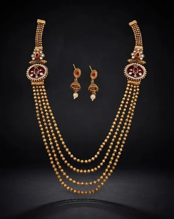 Crimson_Heritage_Multi-Strand_Beaded_Long_Haram_Imitation_Jewellery_Set_with_Classic_Jhumka_Drops