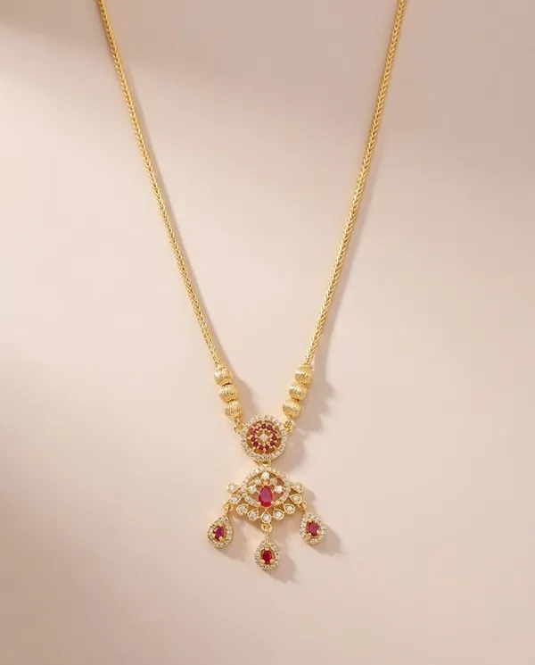 Ruby_Radiance_CZ_Floral_Drop_Pendant_Necklace_–_Gold-Plated_Imitation_Bridal_Chain_for_Women