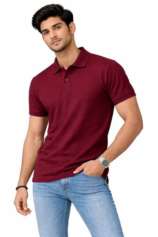 Maroon_Cotton_Blend_Classic_Polo_T-Shirt_For_Men_&_Women