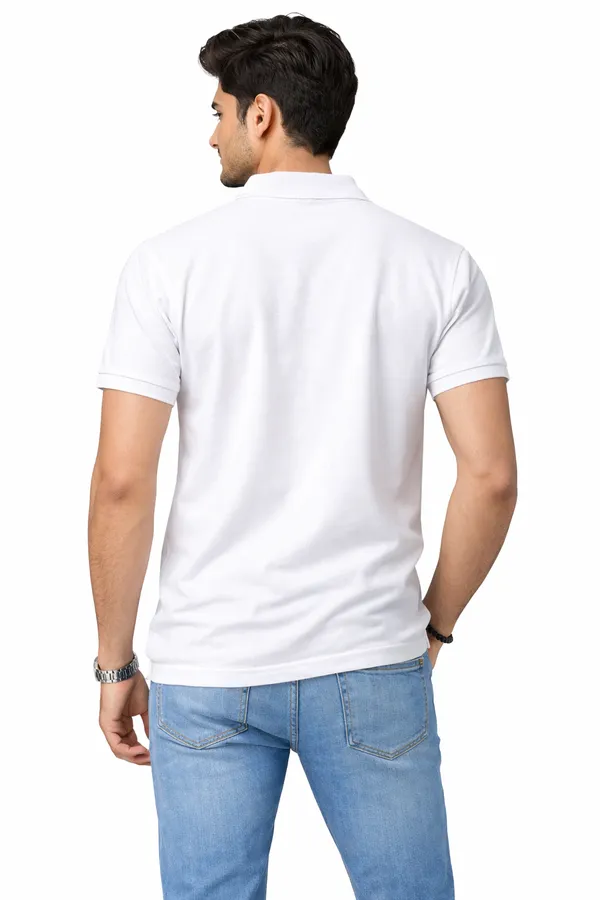 White_Cotton_Blend_Classic_Polo_T-Shirt_For_Men_&_Women