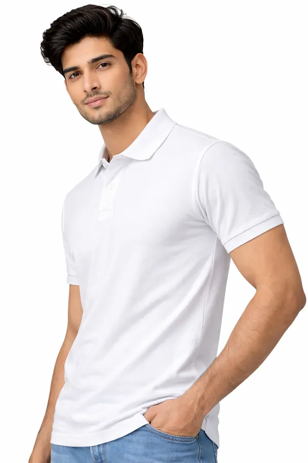 White_Cotton_Blend_Classic_Polo_T-Shirt_For_Men_&_Women