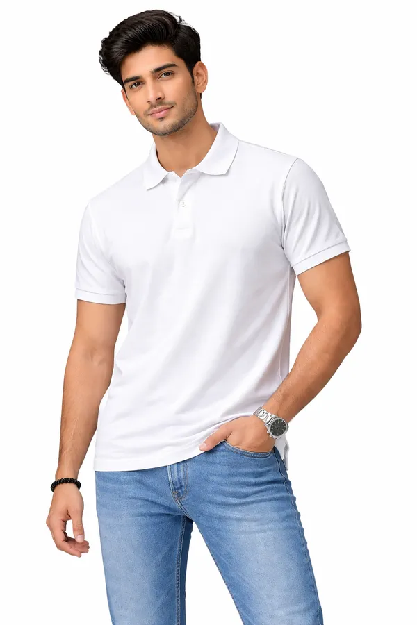 White_Cotton_Blend_Classic_Polo_T-Shirt_For_Men_&_Women