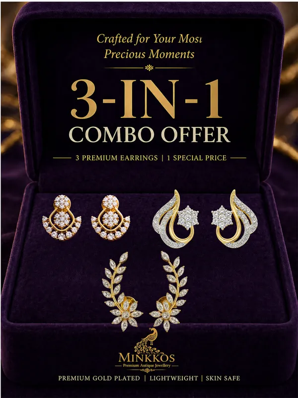 Diamond_Look_Leaf_&_Floral_Earrings_Combo_|_3-in-1_Premium_Gold_Plated_Collection