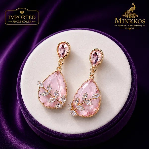 Imported_Pink_Rose_Crystal_Leaf_Drop_Earrings