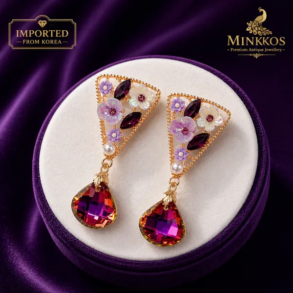 Imported__𝐒𝐖𝐀𝐑𝐎𝐒𝐊𝐈_Pink_Ruby_Blossom_Korean_Earrings