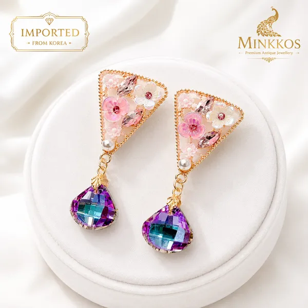 Imported__𝐒𝐖𝐀𝐑𝐎𝐒𝐊𝐈_Purple_Korean_Floral_Prism_Earrings