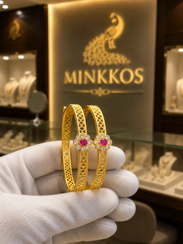 MINKKOS_Floral_Ruby_Gold-Plated_Designer_Bangles