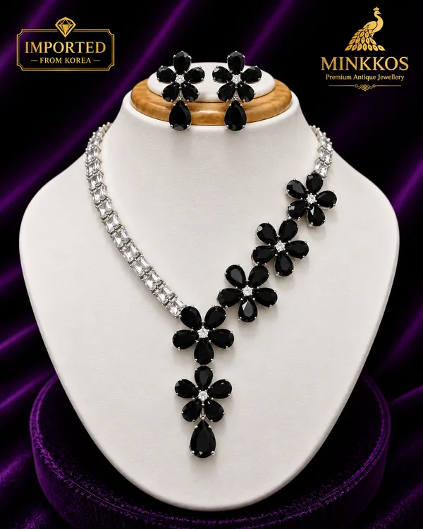 MINKKOS_Midnight_Black_Floral_Cascade_Necklace_Set