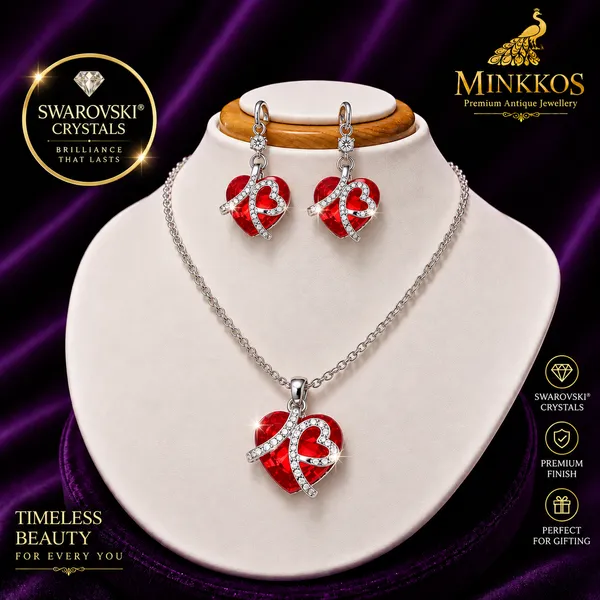 MINKKOS_Red_Signature_Emerald_Heart_Swarovski_Crystal_Jewellery_Set_
