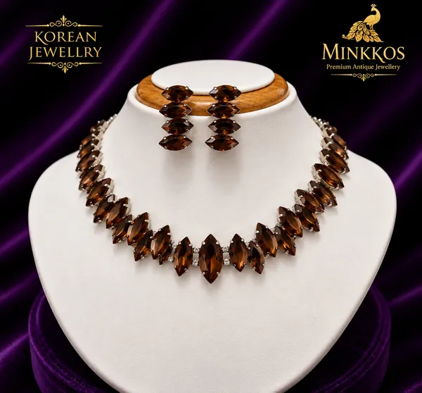 MINKKOS_Royal_Coffee_Topaz_Leaf_Necklace_Set