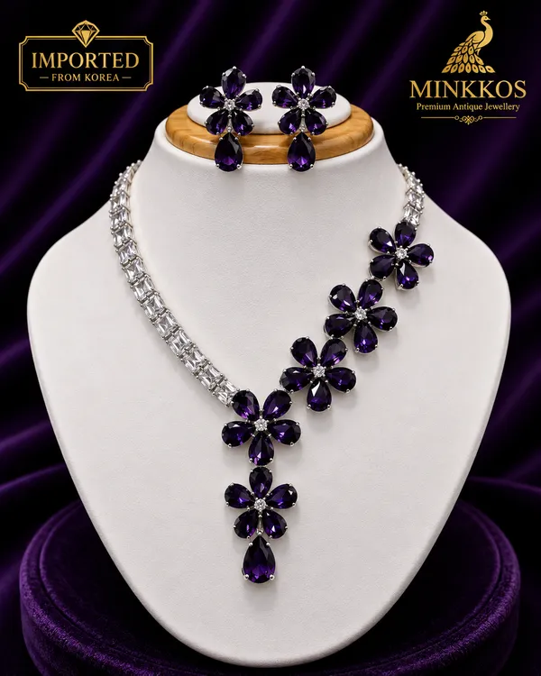 MINKKOS_Royal_Purple_Floral_Cascade_Necklace_Set