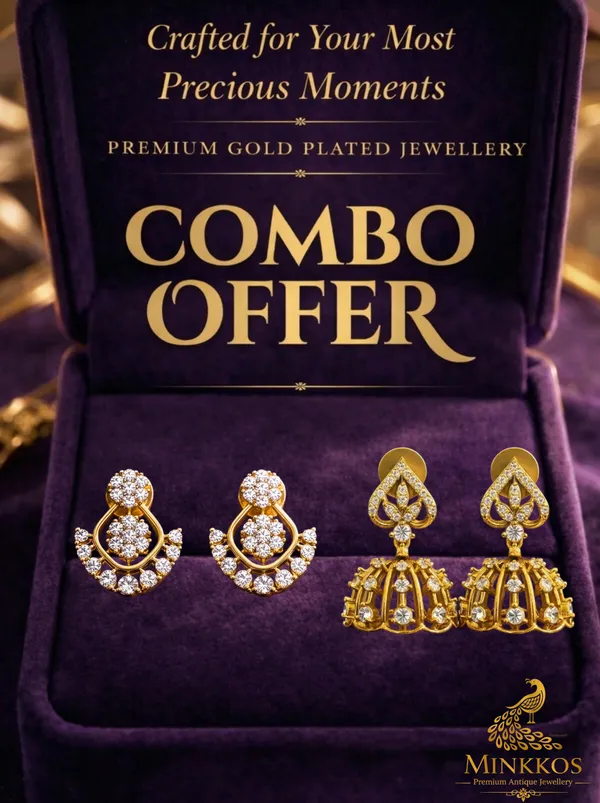 Premium_Traditional_Gold_Stone_Drop_and_Jhumka_Combo_Earring_Combo_-_Push_Back_Studs_-_XS_size