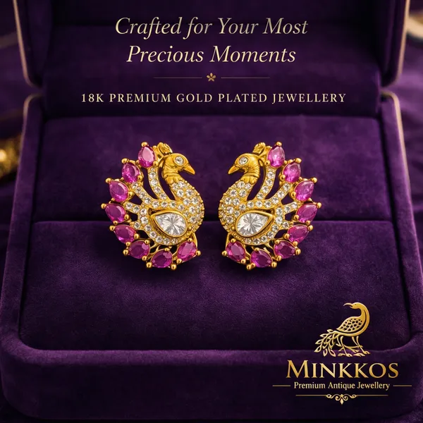 Premium_Traditional_Gold_Peacock_Stone_Ear_Ring_Set_-_Push_Back_Studs