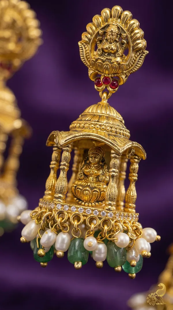 Premium_Traditional_Gold_Temple_Lakshmi_Jhumka_Ear_Ring_Set_-_Push_Back_Studs
