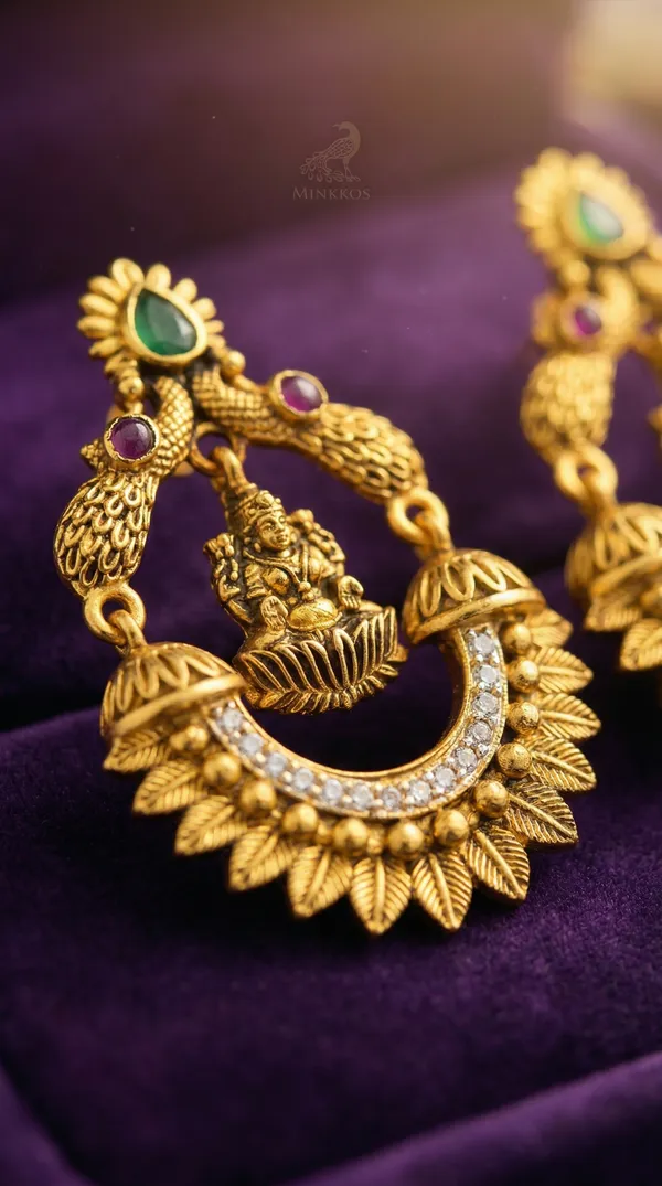 Premium_Traditional_Gold_Lakshmi_Peacock_Ear_Ring_Set_-_Push_Back_Studs
