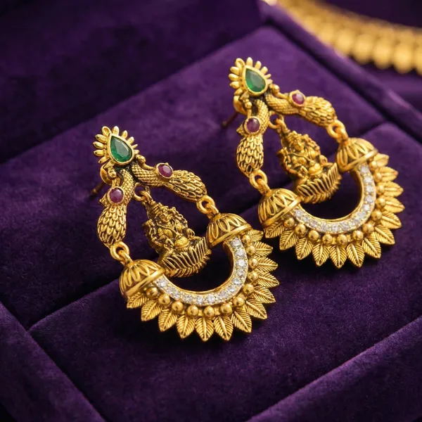 Premium_Traditional_Gold_Lakshmi_Peacock_Ear_Ring_Set_-_Push_Back_Studs