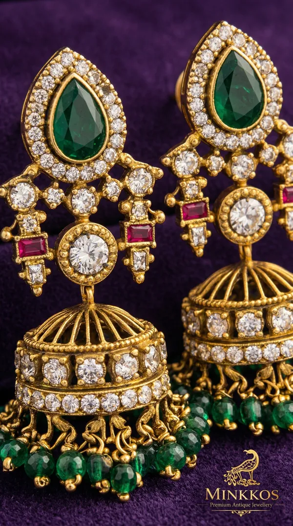 Premium_Ruby__Gold_Green_Stone_Jhumka_Ear_Ring_Set_-_Push_Back_Studs