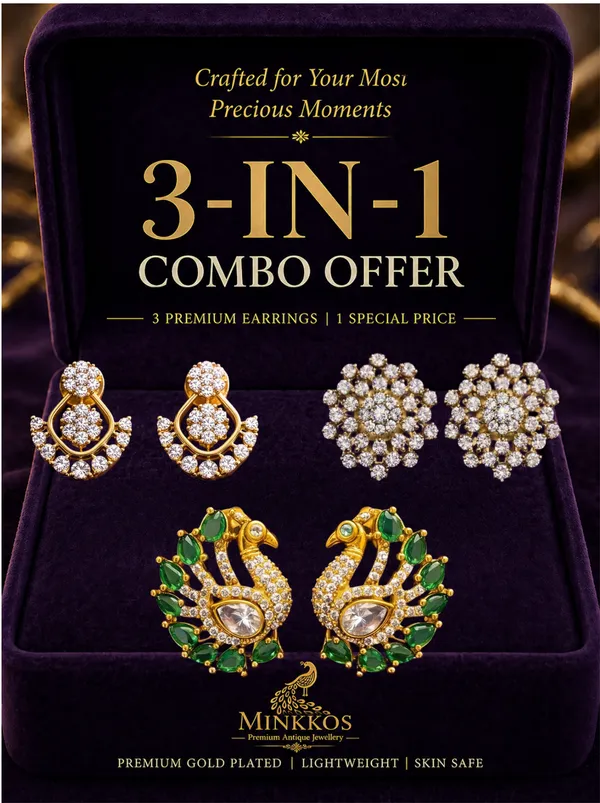 Minkkos_Signature_3-in-1_Set_with_Signature_Green_Peacock_Earring_-_PushBack_Studs_-XS_size