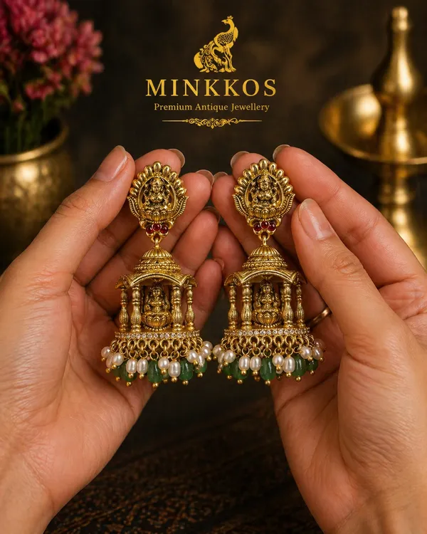 Premium_Traditional_Gold_Temple_Lakshmi_Jhumka_Ear_Ring_Set_-_Push_Back_Studs