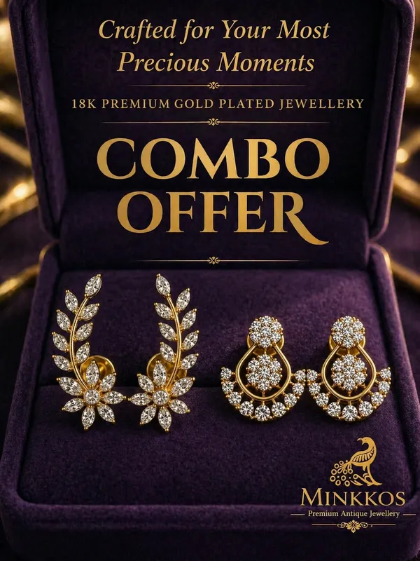 Premium_Traditional_CZ_Stone_Drop_and_Gold_Floral_Vine_Earring_-_Push_Back_Studs_-_XS_size
