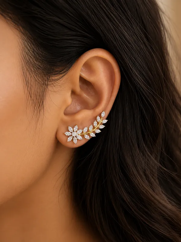 Premium_Traditional_CZ_Stone_Drop_and_Gold_Floral_Vine_Earring_-_Push_Back_Studs_-_XS_size