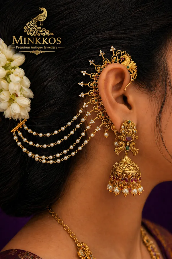 Premium__Bridal_Ear_Chain_with_Pearl_Champaswaralu_only(No_Ear_rings)