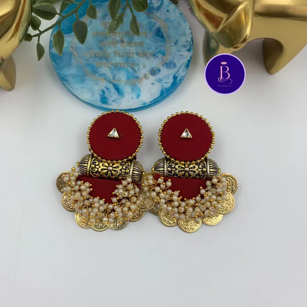 Maroon_Handmade_Brass_Fancy_Design_Earrings_For_Women