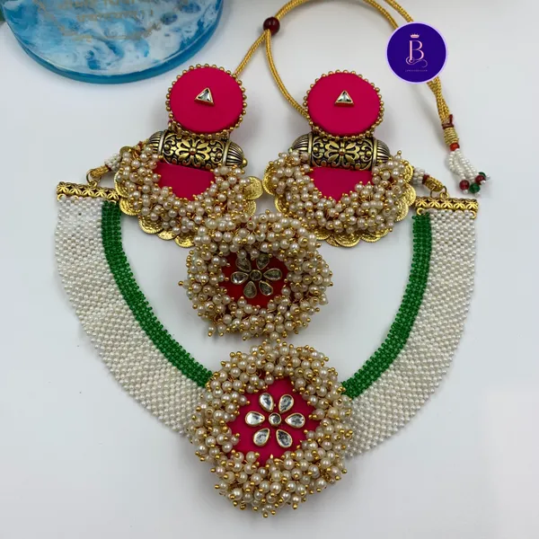 Pink_Handmade_Brass_Fancy_Design_Choker_Set_For_Women