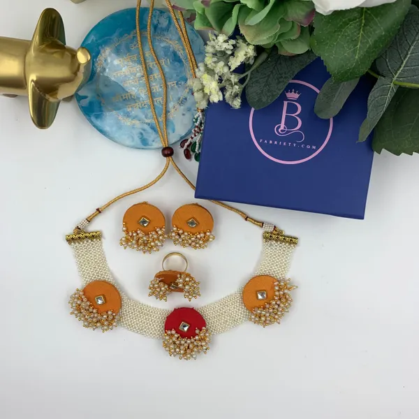 Orange_Handmade_Brass_Fancy_Design_Choker_Set_For_Women