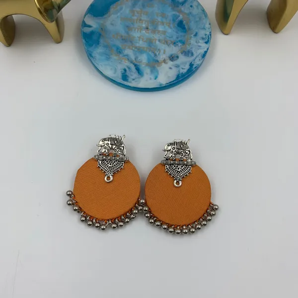 Silver_&_Orange_Handmade_Brass_Fancy_Design_Stud_Earrings_For_Women