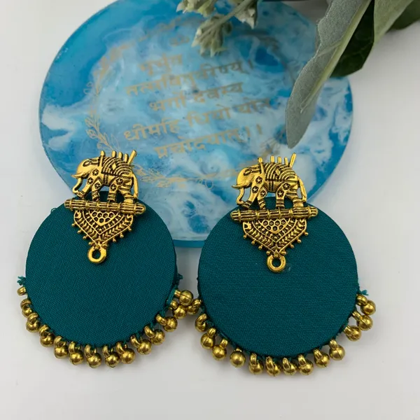 Greenish_Blue_&_Gold_Handmade_Brass_Fancy_Design_Stud_Earrings_For_Women