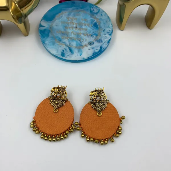 Gold_&_Orange_Handmade_Brass_Fancy_Design_Stud_Earrings_For_Women