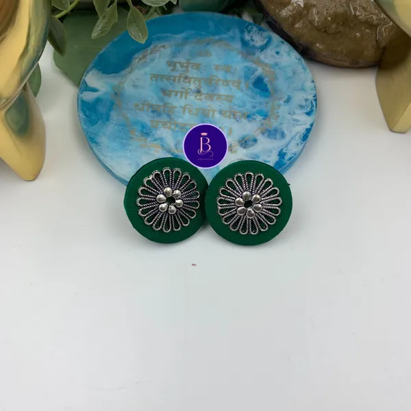 Silver_&_Green_Handmade_Brass_Fancy_Design_Stud_Earrings_For_Women