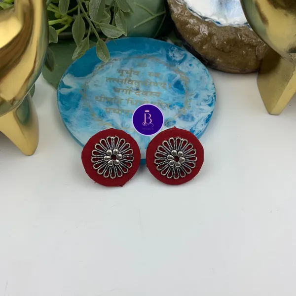 Maroon_&_Silver_Handmade_Brass_Fancy_Design_Stud_Earrings_For_Women