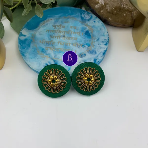 Golden_&_Green_Handmade_Brass_Fancy_Design_Stud_Earrings_For_Women
