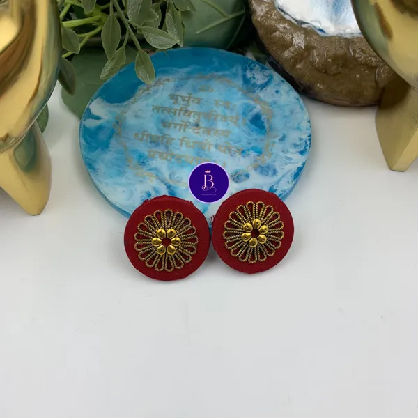 Maroon_&_Gold_Handmade_Brass_Fancy_Design_Stud_Earrings_For_Women