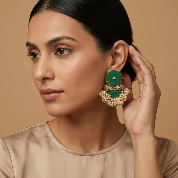 Green_Handmade_Brass_Fancy_Design_Earrings_For_Women