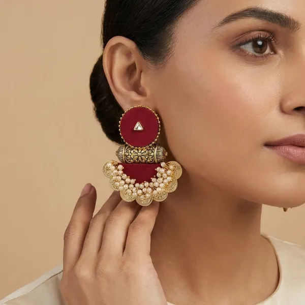 Maroon_Handmade_Brass_Fancy_Design_Earrings_For_Women
