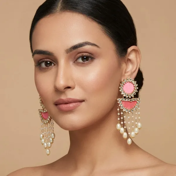 Pink_Handmade_Brass_Fancy_Design_Long_Earrings_For_Women