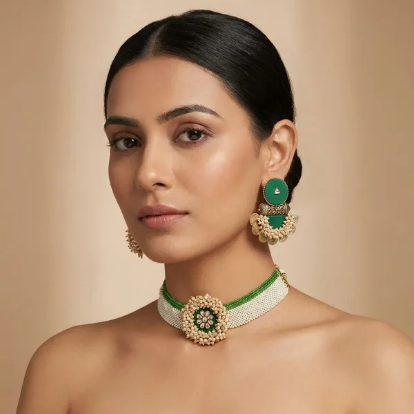 Green_Handmade_Brass_Fancy_Design_Choker_Set_For_Women